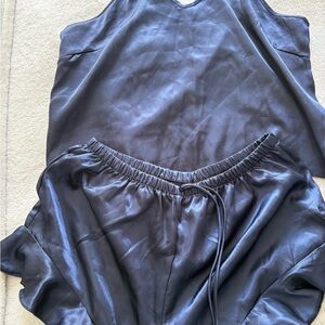 Black Satin Tank Top and Shorts Set